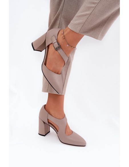 Leather Heels With Buckle Vinceza 91133 Grey