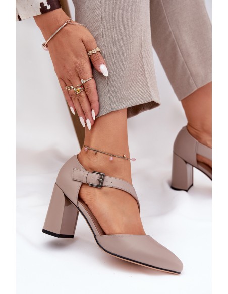 Leather Heels With Buckle Vinceza 91133 Grey