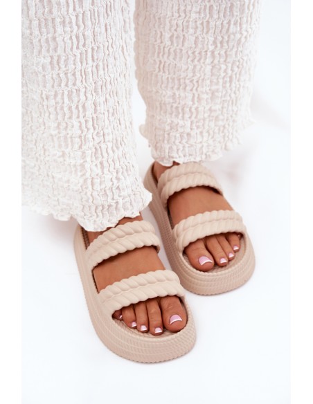 Foam Lightweight Women's Slippers On Platform S.Barski ZK51-001 Beige