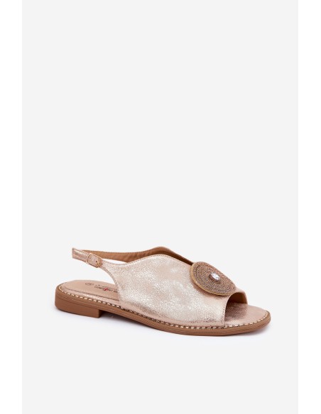 Shimmering Women's Sandals With Decorative Detail S.Barski KV51-012 Rose Gold