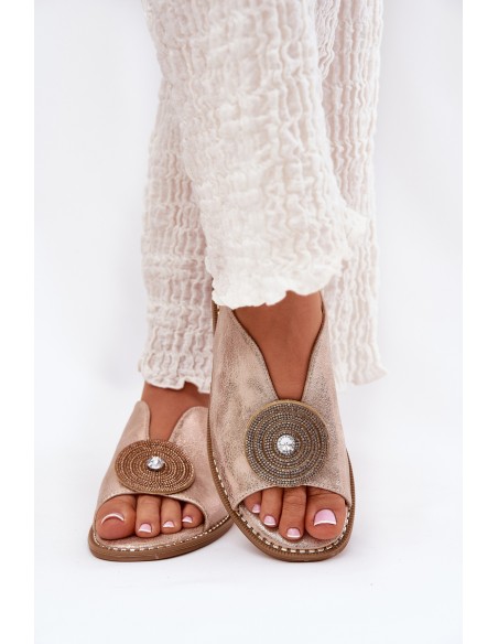 Shimmering Women's Sandals With Decorative Detail S.Barski KV51-012 Rose Gold