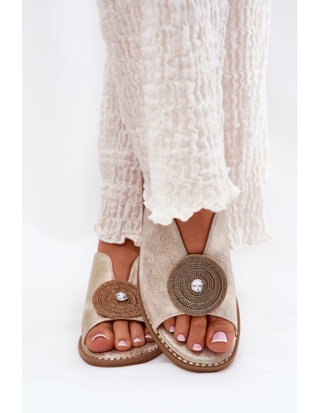 Shimmering Women's Sandals With Decorative Detail S.Barski KV51-012 Gold