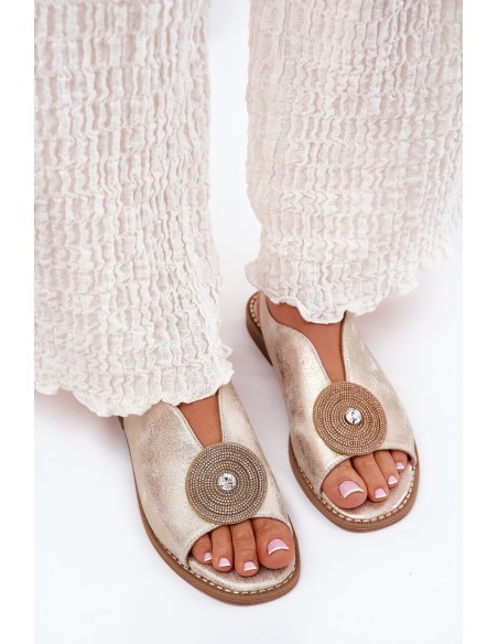 Shimmering Women's Sandals With Decorative Detail S.Barski KV51-012 Gold