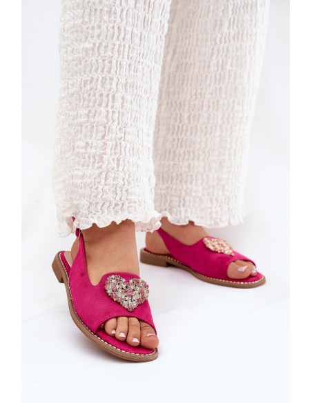 Women's sandals with decorative heart S.Barski KV27-018 fuchsia