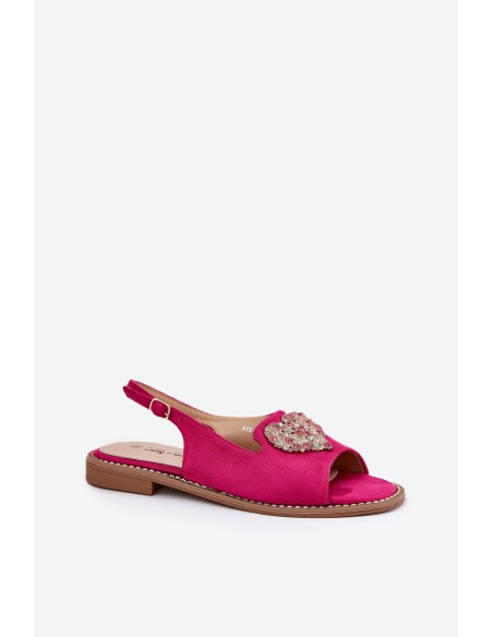Women's sandals with decorative heart S.Barski KV27-018 fuchsia