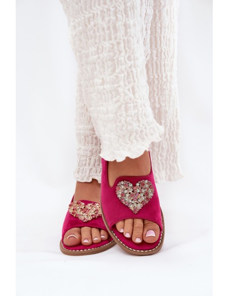 Women's sandals with decorative heart S.Barski KV27-018 fuchsia