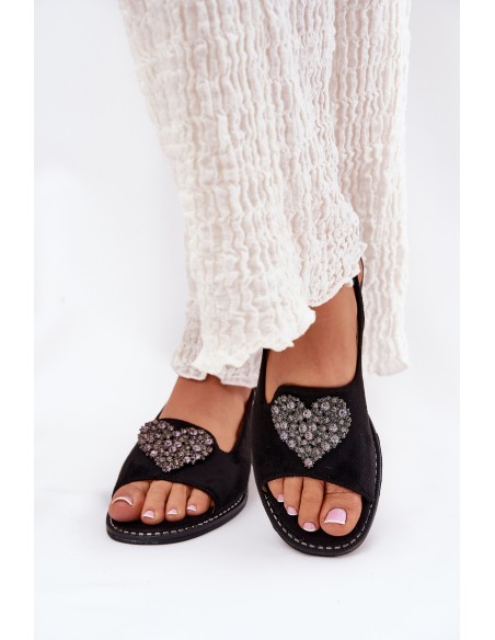 Women's Sandals With Decorative Heart S.Barski KV27-018 Black