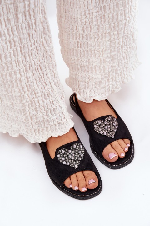 Women's Sandals With Decorative Heart S.Barski KV27-018 Black