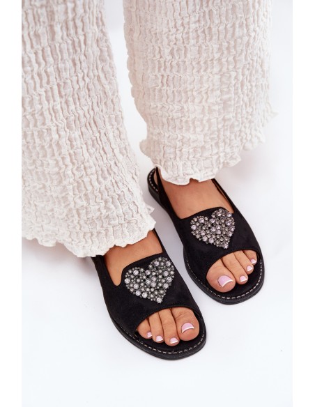 Women's Sandals With Decorative Heart S.Barski KV27-018 Black