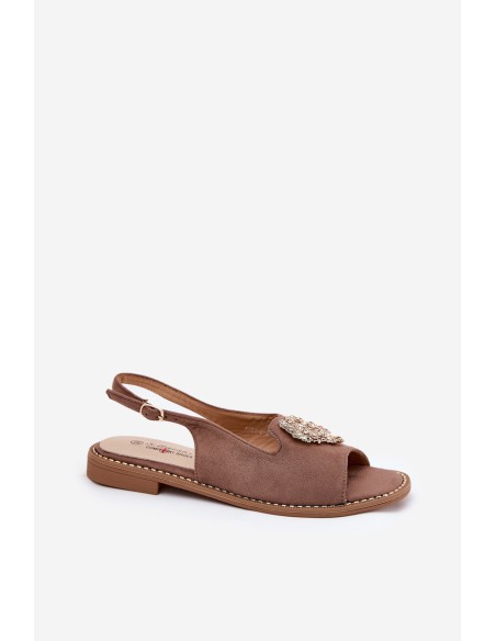 Ladies Sandals With Decorative Heart Dark Beige S.Barski KV27-018