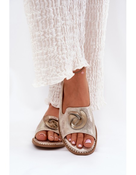 Glistening women's sandals with decoration S.Barski KV51-006 gold