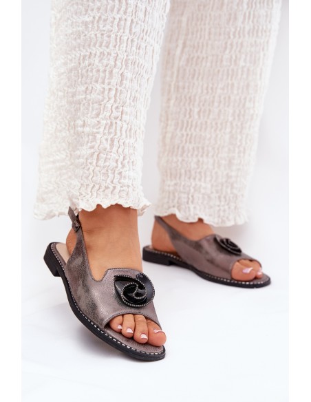 Shimmering Women's Sandals With Decoration S.Barski KV51-006 Gray