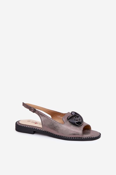 Shimmering Women's Sandals With Decoration S.Barski KV51-006 Gray 2