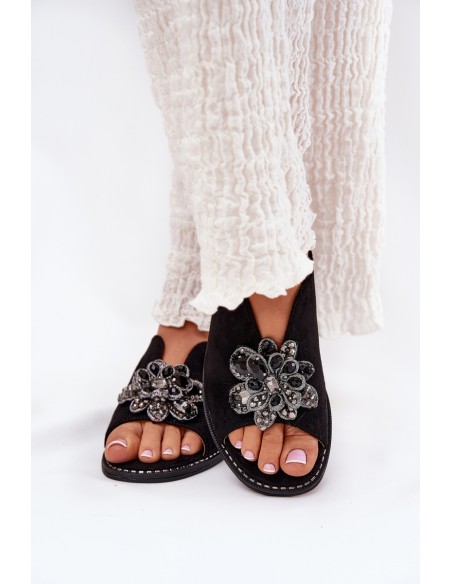 Women's Flat Heeled Sandals With Decoration S.Barski KV27-001 Black