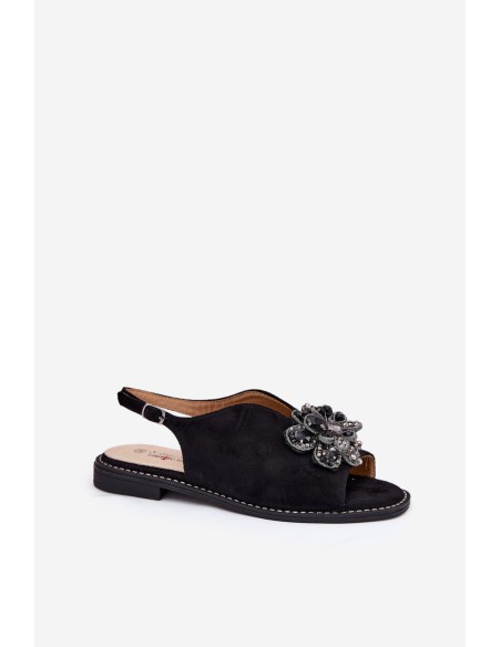 Women's Flat Heeled Sandals With Decoration S.Barski KV27-001 Black