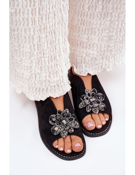 Women's Flat Heeled Sandals With Decoration S.Barski KV27-001 Black