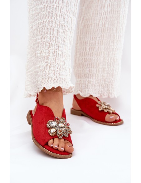 Women's Sandals On Flat Heel With Decoration S.Barski KV27-001 Red