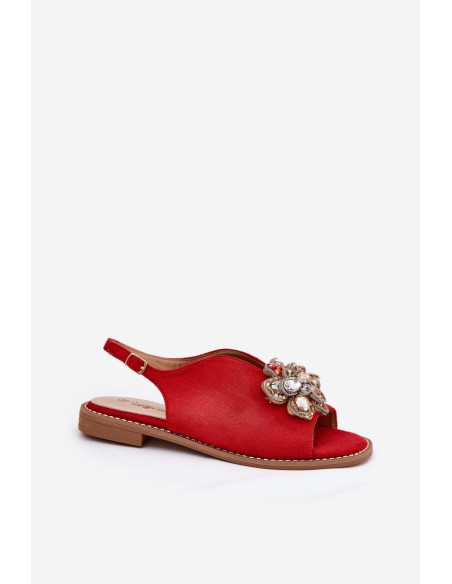 Women's Sandals On Flat Heel With Decoration S.Barski KV27-001 Red