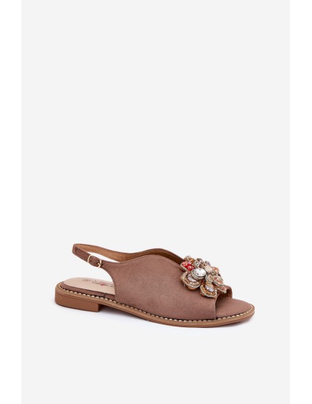 Ladies Sandals On Flat Heel With Decoration S.Barski KV27-001 Dark Beige