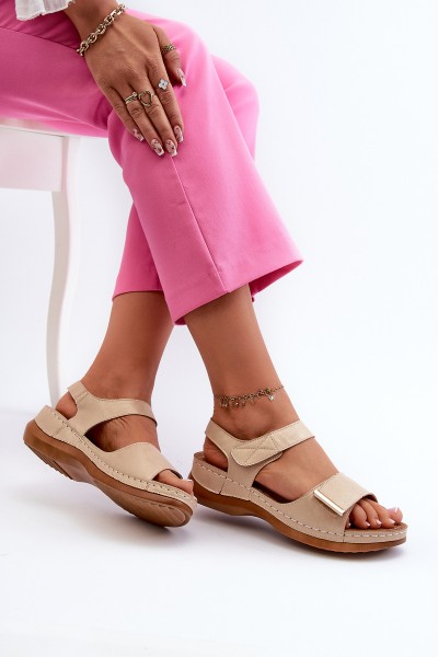 Comfortable Women's Sandals with Velcro Beige Iphiope