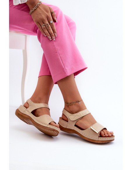 Comfortable Women's Sandals with Velcro Beige Iphiope