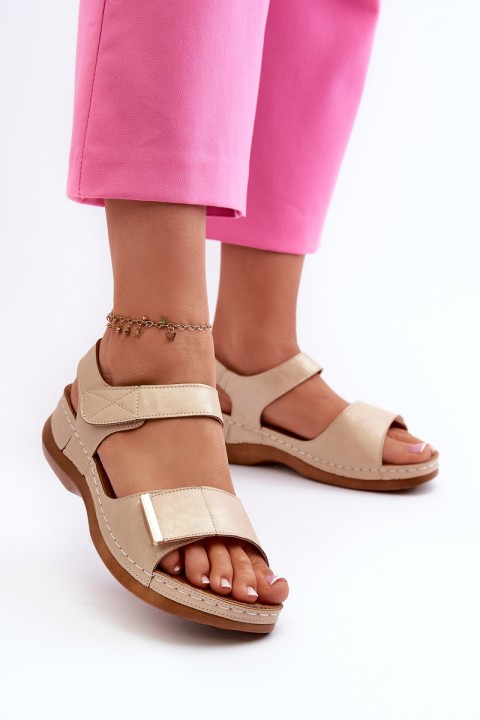 Comfortable Women's Sandals with Velcro Beige Iphiope