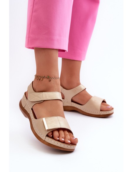 Comfortable Women's Sandals with Velcro Beige Iphiope