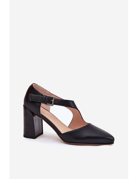 Leather Heels With Buckle Vinceza 91133 Black