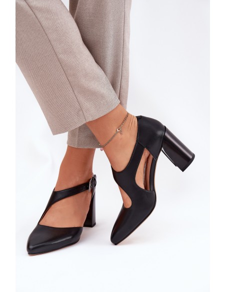 Leather Heels With Buckle Vinceza 91133 Black