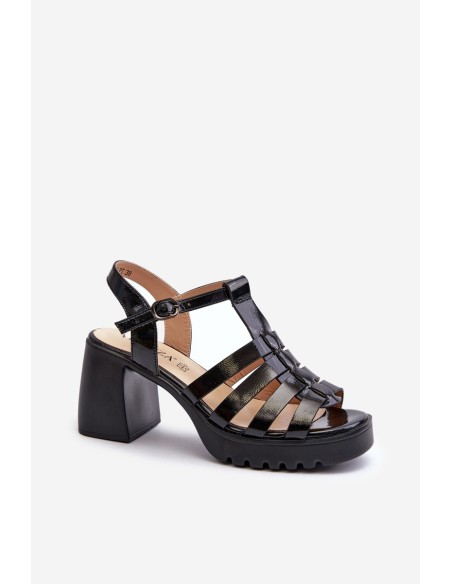 Lacquered Leather Women's Sandals On Heel Black Vinceza 66621