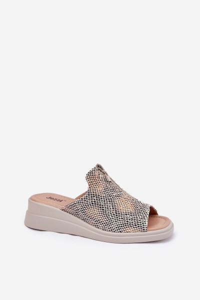 Womens Wedge Sandals With Zipper Animal Print Beige Irriva 2