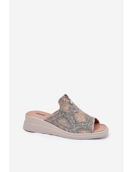 Womens Wedge Sandals With Zipper Animal Print Beige Irriva