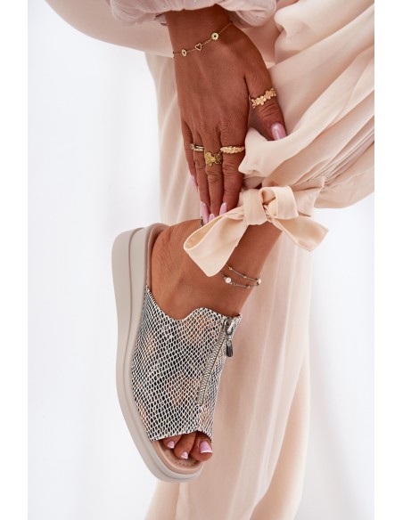 Womens Wedge Sandals With Zipper Animal Print Beige Irriva