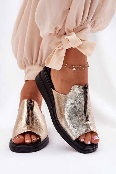 Ladies Wedge Sandals With Zipper Gold Irriva
