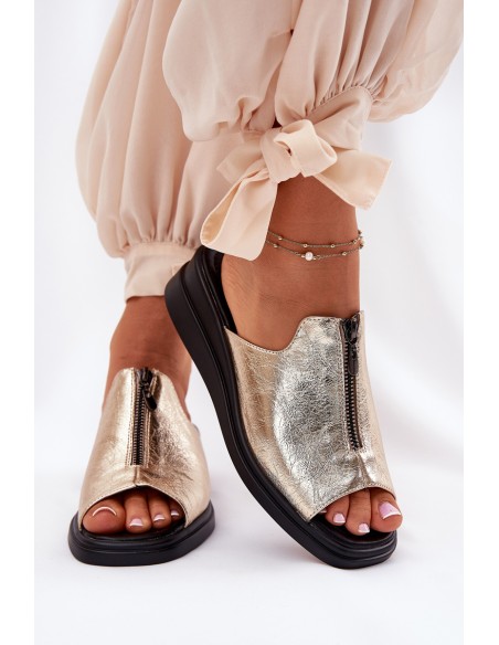 Ladies Wedge Sandals With Zipper Gold Irriva