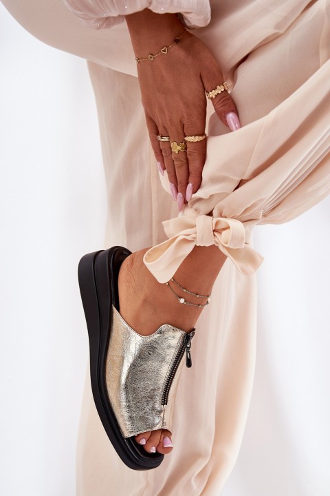 Ladies Wedge Sandals With Zipper Gold Irriva