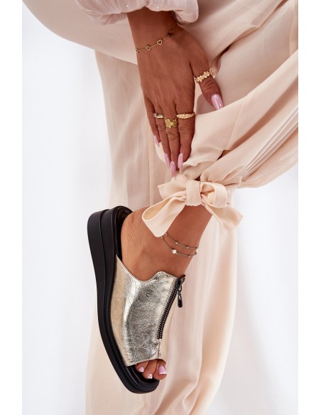 Ladies Wedge Sandals With Zipper Gold Irriva