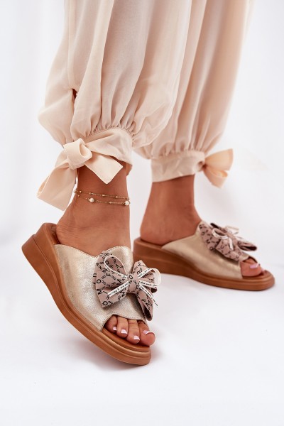 Women's Wedge Sandals With Bow Gold Moonzella