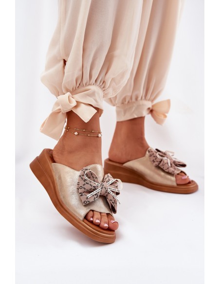 Women's Wedge Sandals With Bow Gold Moonzella
