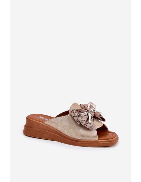 Women's Wedge Sandals With Bow Gold Moonzella