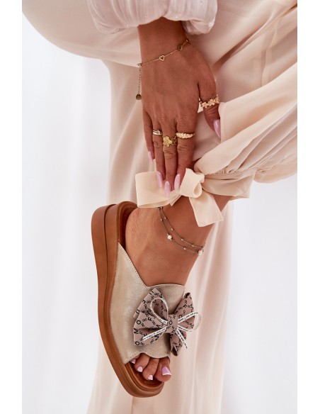 Women's Wedge Sandals With Bow Gold Moonzella