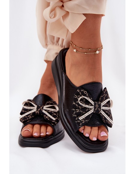 Women's Wedge Sandals With Bow Black Moonzella