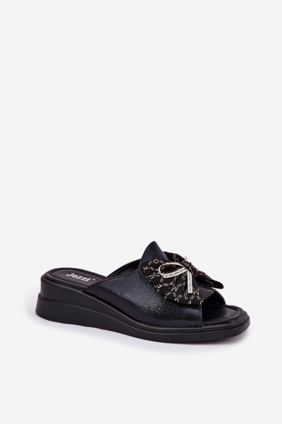 Women's Wedge Sandals With Bow Black Moonzella 2