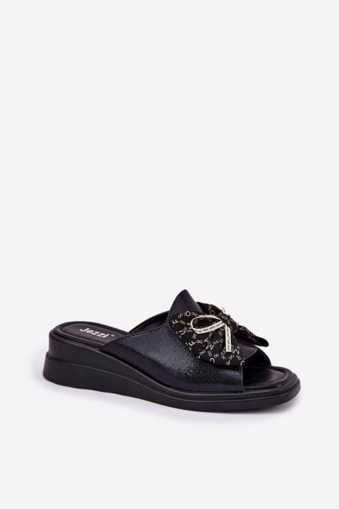Women's Wedge Sandals With Bow Black Moonzella