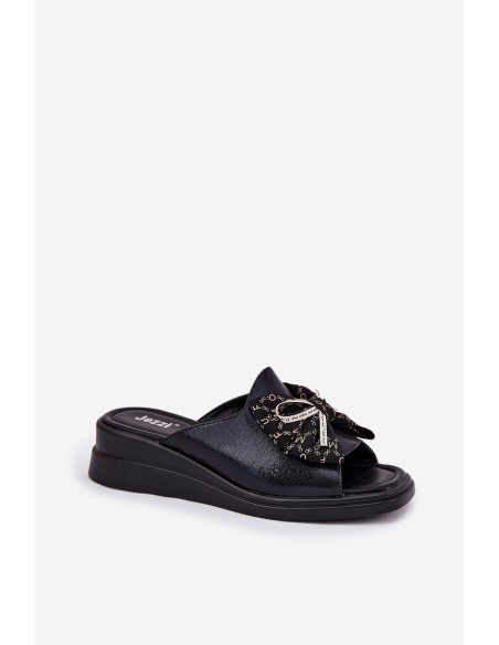 Women's Wedge Sandals With Bow Black Moonzella