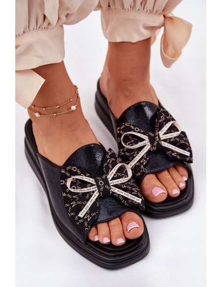 Women's Wedge Sandals With Bow Black Moonzella
