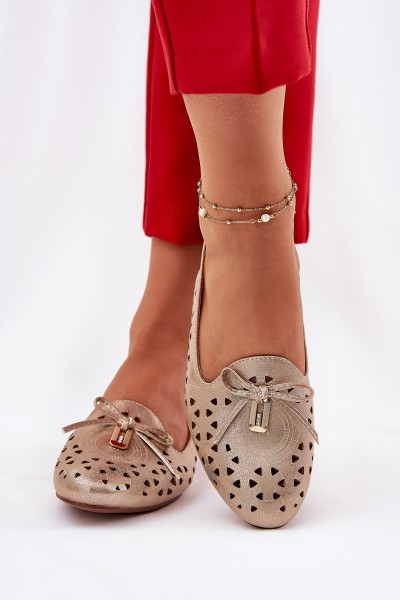 Perforated Ballerinas With Open Heel Gold Navinnia