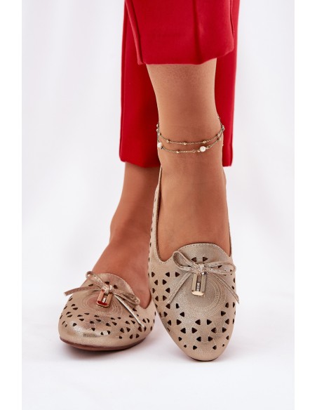 Perforated Ballerinas With Open Heel Gold Navinnia