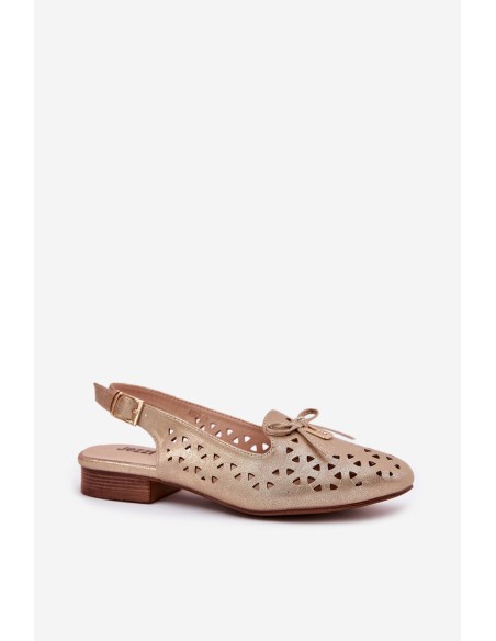 Perforated Ballerinas With Open Heel Gold Navinnia