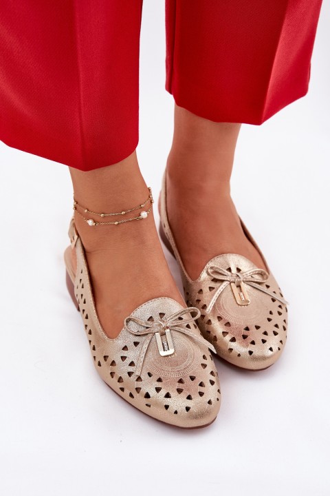 Perforated Ballerinas With Open Heel Gold Navinnia